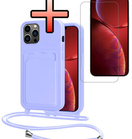 NoXx NoXx iPhone 13 Pro Hoesje Pashouder met Koord Met Screenprotector - Lila