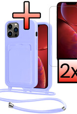 NoXx NoXx iPhone 13 Pro Hoesje Pashouder met Koord Met 2x Screenprotector - Lila