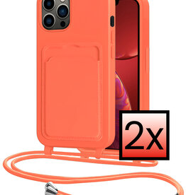 NoXx NoXx iPhone 13 Pro Hoesje Pashouder met Koord - Papaya - 2 PACK