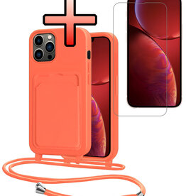 NoXx NoXx iPhone 13 Pro Hoesje Pashouder met Koord Met Screenprotector - Papaya