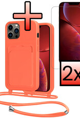 NoXx NoXx iPhone 13 Pro Hoesje Pashouder met Koord Met 2x Screenprotector - Papaya