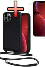 NoXx NoXx iPhone 13 Pro Hoesje Pashouder met Koord Met Screenprotector - Zwart