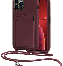 NoXx NoXx iPhone 13 Pro Max Hoesje Pashouder met Koord - Aubergine