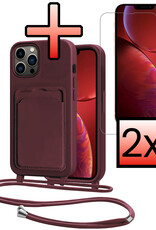 NoXx NoXx iPhone 13 Pro Max Hoesje Pashouder met Koord Met 2x Screenprotector - Aubergine