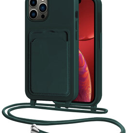NoXx NoXx iPhone 13 Pro Max Hoesje Pashouder met Koord - Donkergroen