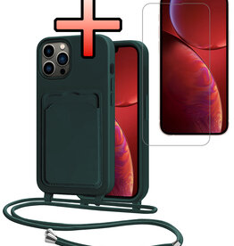 NoXx NoXx iPhone 13 Pro Max Hoesje Pashouder met Koord Met Screenprotector - Donkergroen