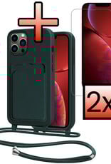 NoXx NoXx iPhone 13 Pro Max Hoesje Pashouder met Koord Met 2x Screenprotector - Donkergroen