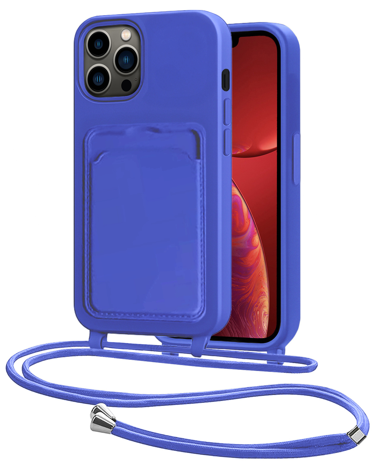 NoXx NoXx iPhone 13 Pro Max Hoesje Pashouder met Koord - Fel Blauw