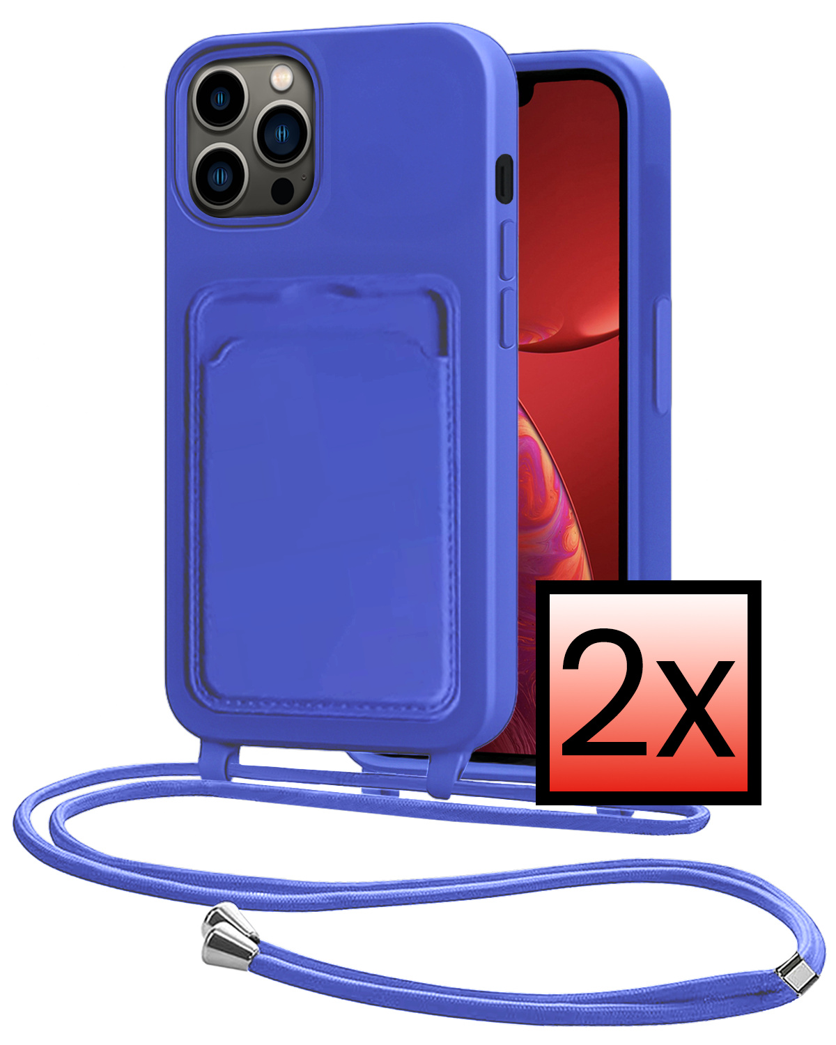 NoXx NoXx iPhone 13 Pro Max Hoesje Pashouder met Koord - Fel Blauw - 2 PACK