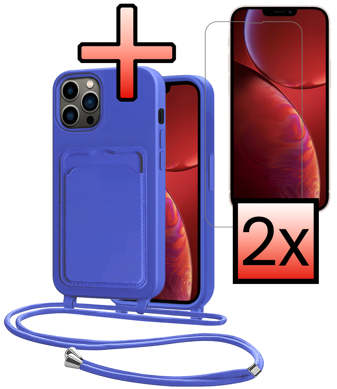 NoXx NoXx iPhone 13 Pro Max Hoesje Pashouder met Koord Met 2x Screenprotector - Fel Blauw