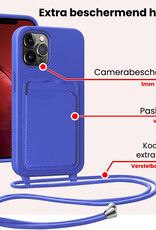 NoXx NoXx iPhone 13 Pro Max Hoesje Pashouder met Koord Met 2x Screenprotector - Fel Blauw
