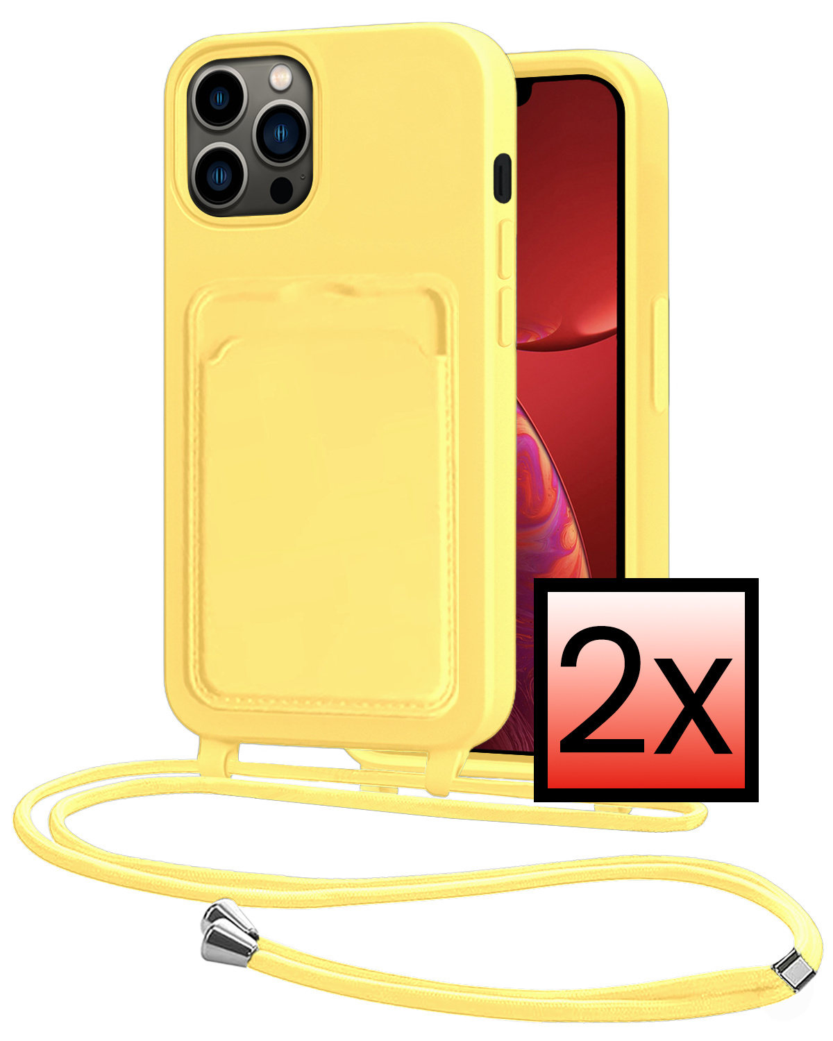 NoXx NoXx iPhone 13 Pro Max Hoesje Pashouder met Koord - Geel - 2 PACK