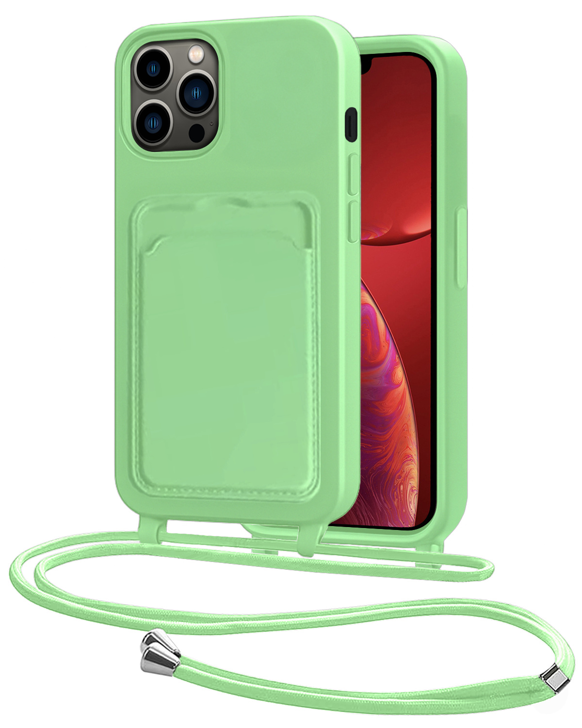 NoXx NoXx iPhone 13 Pro Max Hoesje Pashouder met Koord - Groen