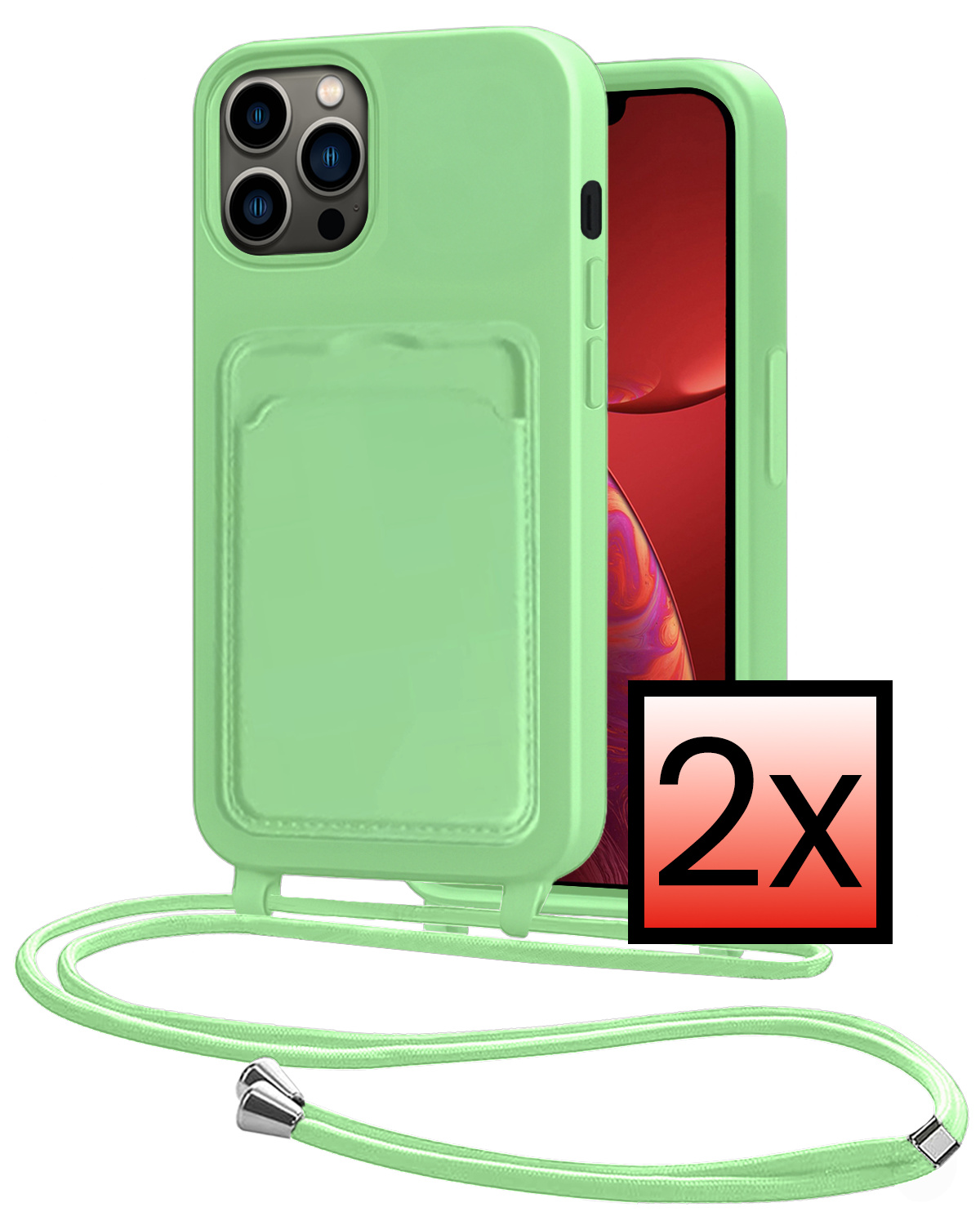 NoXx NoXx iPhone 13 Pro Max Hoesje Pashouder met Koord - Groen - 2 PACK