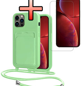 NoXx NoXx iPhone 13 Pro Max Hoesje Pashouder met Koord Met Screenprotector - Groen