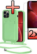 NoXx NoXx iPhone 13 Pro Max Hoesje Pashouder met Koord Met 2x Screenprotector - Groen