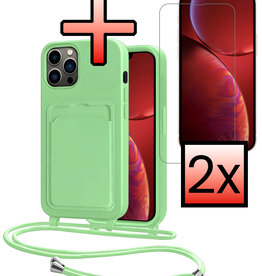 NoXx NoXx iPhone 13 Pro Max Hoesje Pashouder met Koord Met 2x Screenprotector - Groen