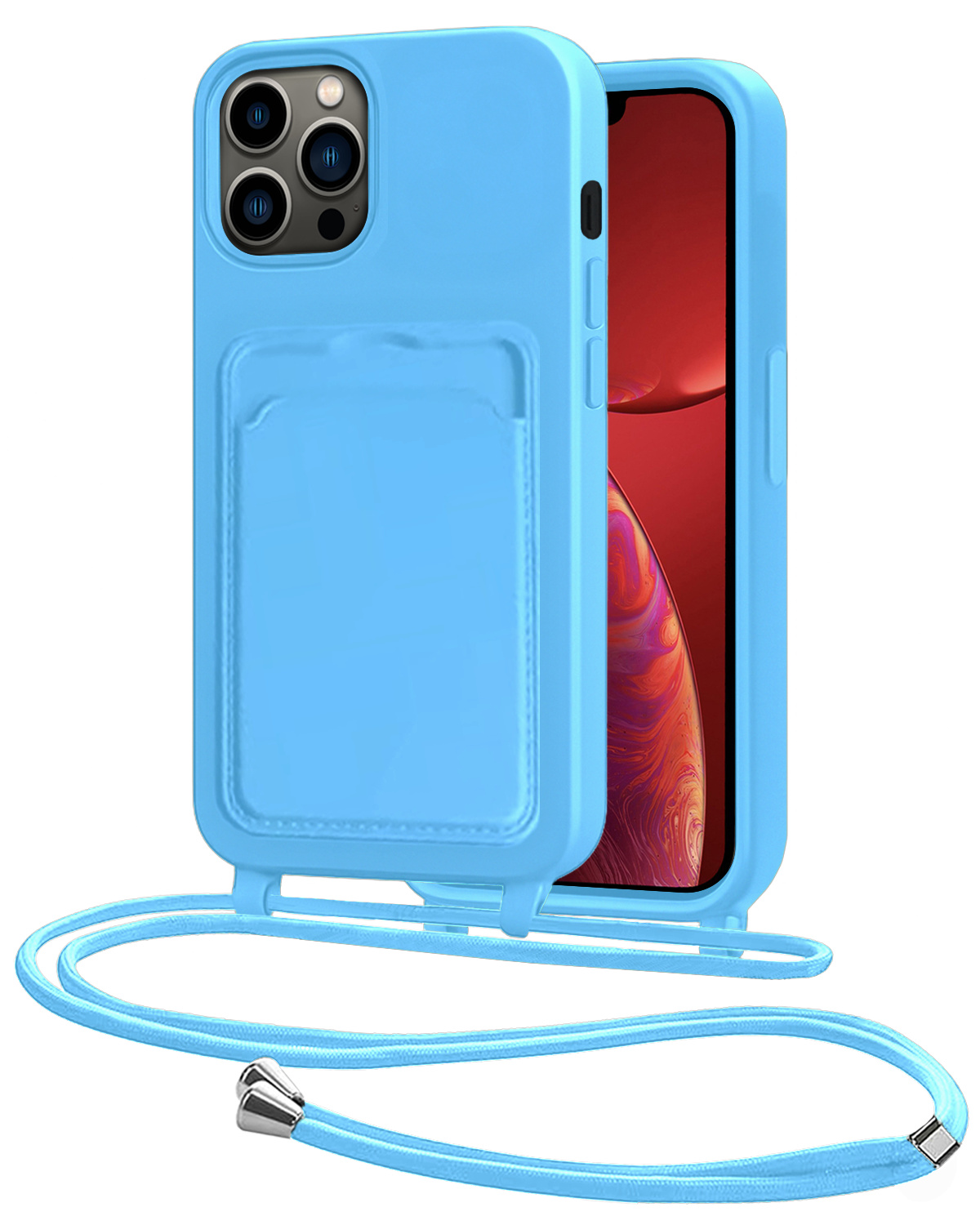 NoXx NoXx iPhone 13 Pro Max Hoesje Pashouder met Koord - Lichtblauw
