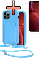 NoXx NoXx iPhone 13 Pro Max Hoesje Pashouder met Koord Met Screenprotector - Lichtblauw
