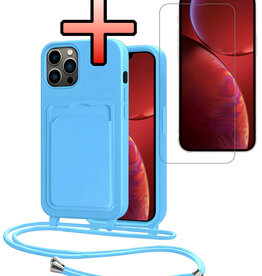 NoXx NoXx iPhone 13 Pro Max Hoesje Pashouder met Koord Met Screenprotector - Lichtblauw