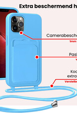 NoXx NoXx iPhone 13 Pro Max Hoesje Pashouder met Koord Met Screenprotector - Lichtblauw