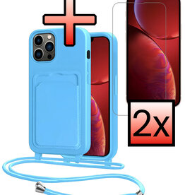 NoXx NoXx iPhone 13 Pro Max Hoesje Pashouder met Koord Met 2x Screenprotector - Lichtblauw