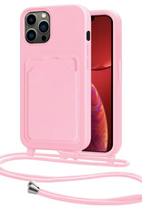 NoXx NoXx iPhone 13 Pro Max Hoesje Pashouder met Koord - Lichtroze