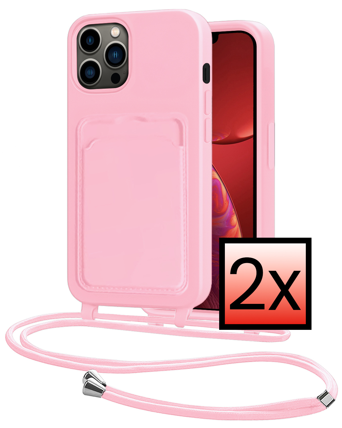 NoXx NoXx iPhone 13 Pro Max Hoesje Pashouder met Koord - Lichtroze - 2 PACK