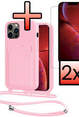 NoXx NoXx iPhone 13 Pro Max Hoesje Pashouder met Koord Met 2x Screenprotector - Lichtroze