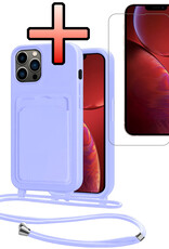 NoXx NoXx iPhone 13 Pro Max Hoesje Pashouder met Koord Met Screenprotector - Lila