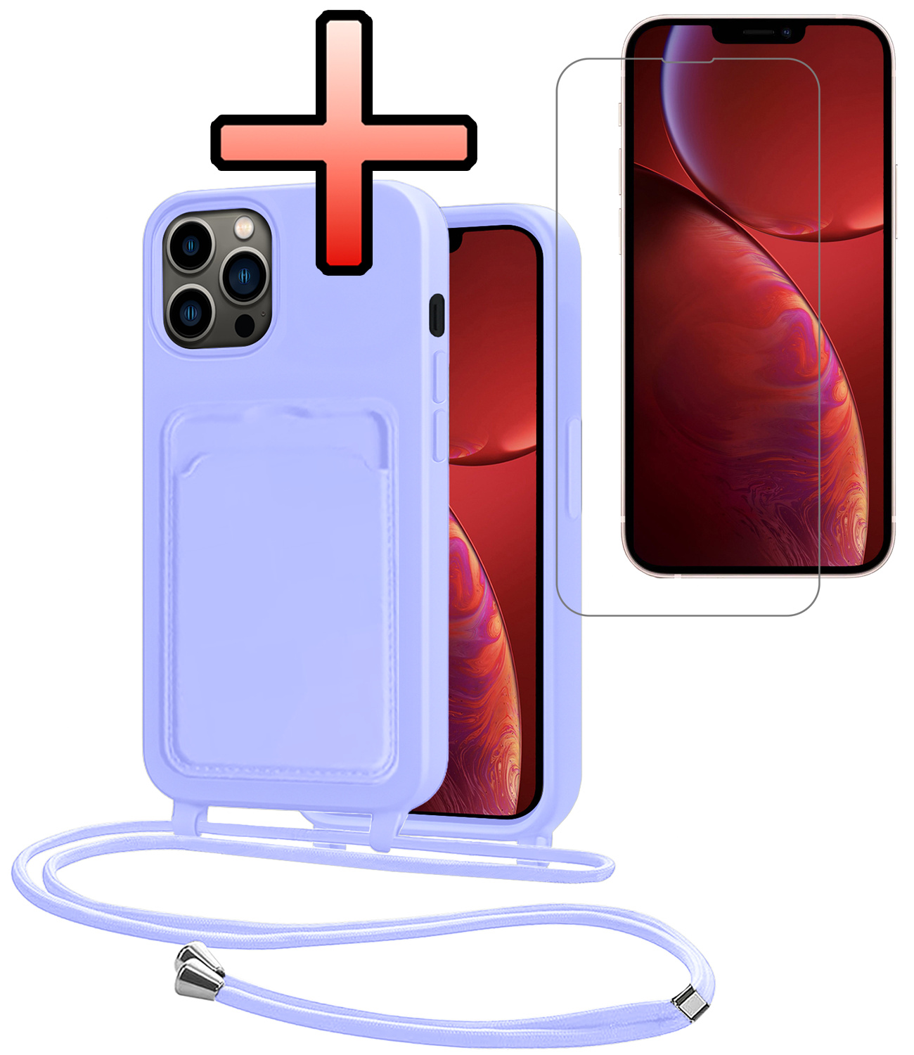 NoXx NoXx iPhone 13 Pro Max Hoesje Pashouder met Koord Met Screenprotector - Lila
