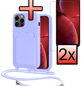 NoXx NoXx iPhone 13 Pro Max Hoesje Pashouder met Koord Met 2x Screenprotector - Lila