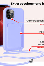 NoXx NoXx iPhone 13 Pro Max Hoesje Pashouder met Koord Met 2x Screenprotector - Lila