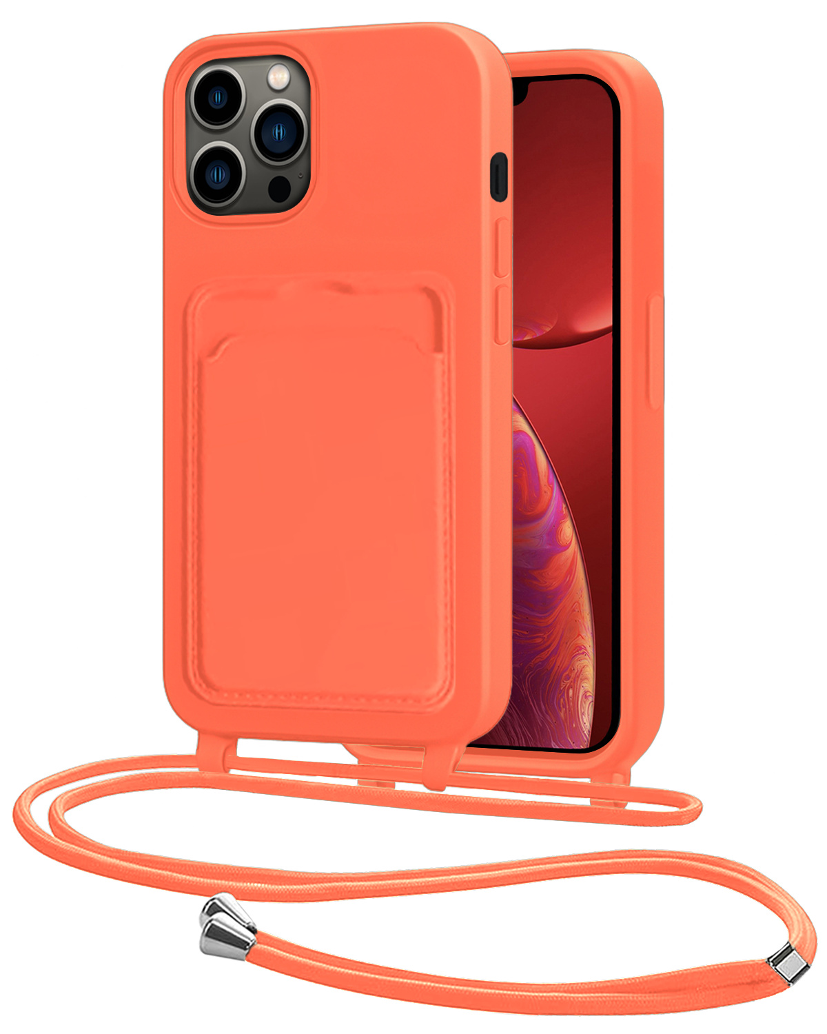 NoXx NoXx iPhone 13 Pro Max Hoesje Pashouder met Koord - Papaya