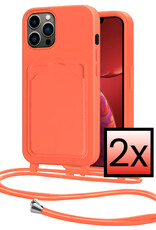 NoXx NoXx iPhone 13 Pro Max Hoesje Pashouder met Koord - Papaya - 2 PACK