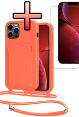 NoXx NoXx iPhone 13 Pro Max Hoesje Pashouder met Koord Met Screenprotector - Papaya