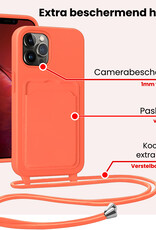 NoXx NoXx iPhone 13 Pro Max Hoesje Pashouder met Koord Met Screenprotector - Papaya