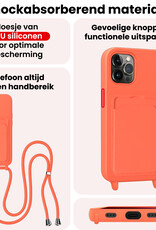 NoXx NoXx iPhone 13 Pro Max Hoesje Pashouder met Koord Met 2x Screenprotector - Papaya