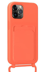 NoXx NoXx iPhone 13 Pro Max Hoesje Pashouder met Koord Met 2x Screenprotector - Papaya