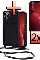 NoXx NoXx iPhone 13 Pro Max Hoesje Pashouder met Koord Met 2x Screenprotector - Zwart
