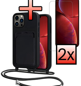 NoXx NoXx iPhone 13 Pro Max Hoesje Pashouder met Koord Met 2x Screenprotector - Zwart