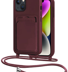 NoXx NoXx iPhone 14 Plus Hoesje Pashouder met Koord - Aubergine