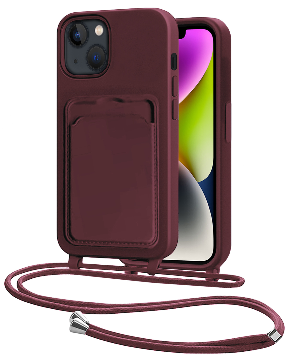 NoXx NoXx iPhone 14 Plus Hoesje Pashouder met Koord - Aubergine