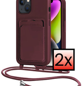 NoXx NoXx iPhone 14 Plus Hoesje Pashouder met Koord - Aubergine - 2 PACK