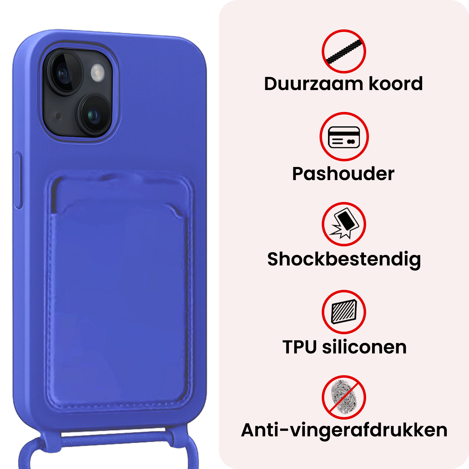 NoXx NoXx iPhone 14 Plus Hoesje Pashouder met Koord - Fel Blauw - 2 PACK