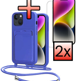 NoXx NoXx iPhone 14 Plus Hoesje Pashouder met Koord Met 2x Screenprotector - Fel Blauw