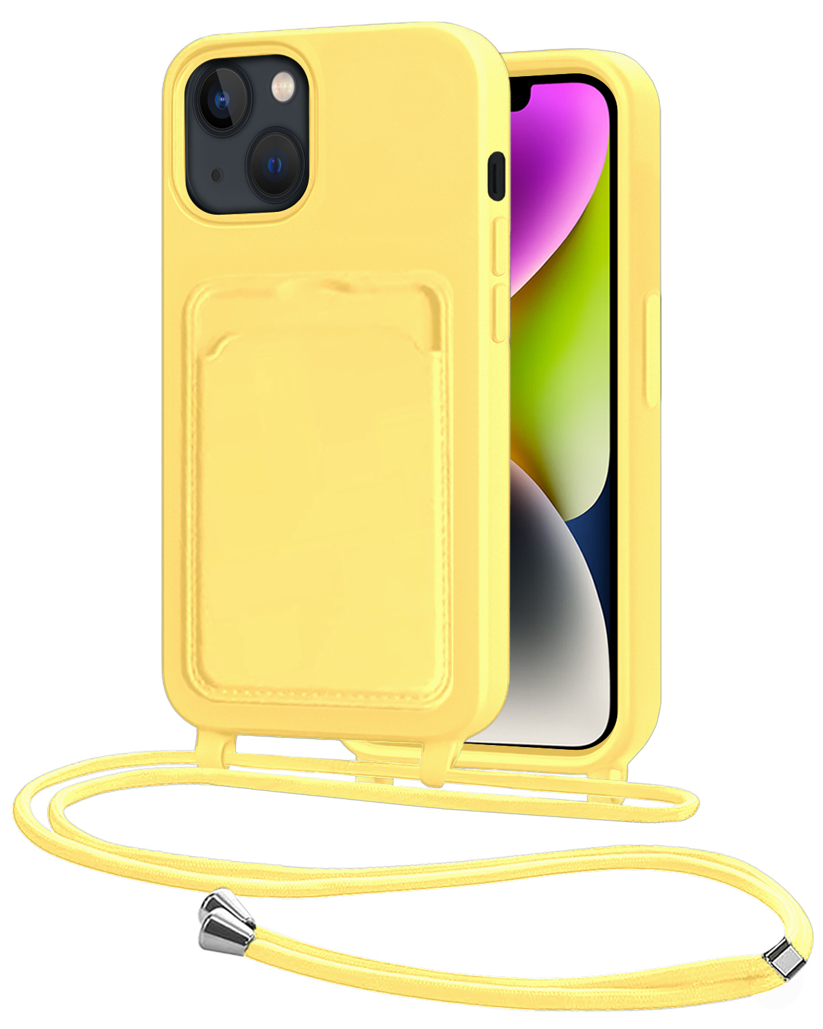 NoXx NoXx iPhone 14 Plus Hoesje Pashouder met Koord - Geel