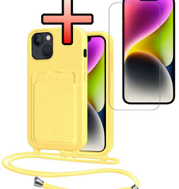 NoXx NoXx iPhone 14 Plus Hoesje Pashouder met Koord Met Screenprotector - Geel