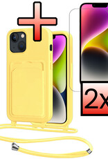 NoXx NoXx iPhone 14 Plus Hoesje Pashouder met Koord Met 2x Screenprotector - Geel