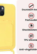 NoXx NoXx iPhone 14 Plus Hoesje Pashouder met Koord Met 2x Screenprotector - Geel